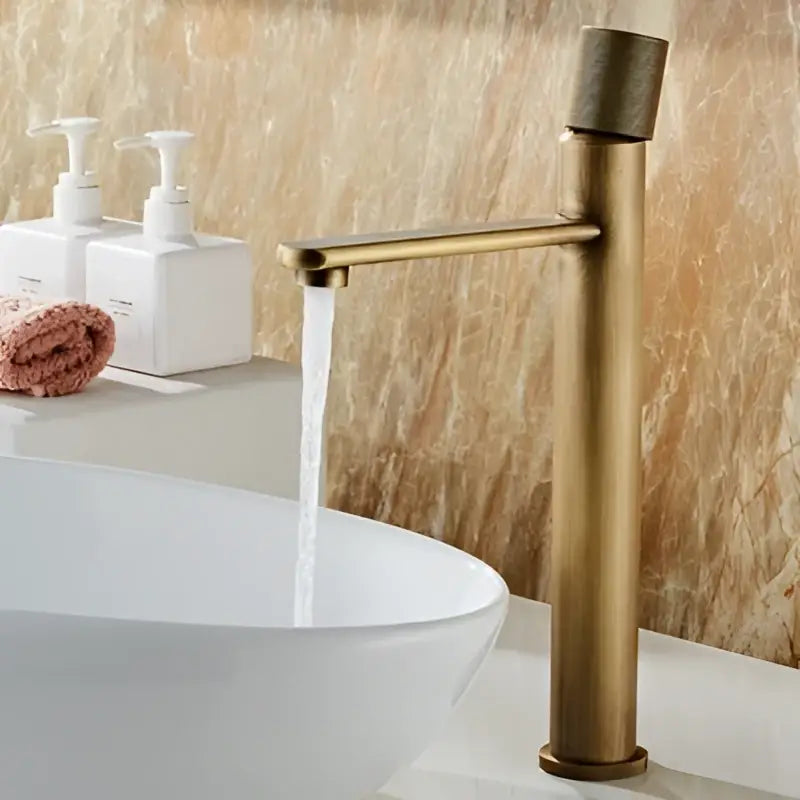 Antique bronze tall single handle bathroom faucet with sleek modern design for cold water use