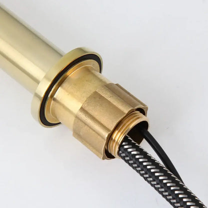 Brass-colored threaded connector with black and silver braided cable for decorbites brushed gold basin faucet mixer tap