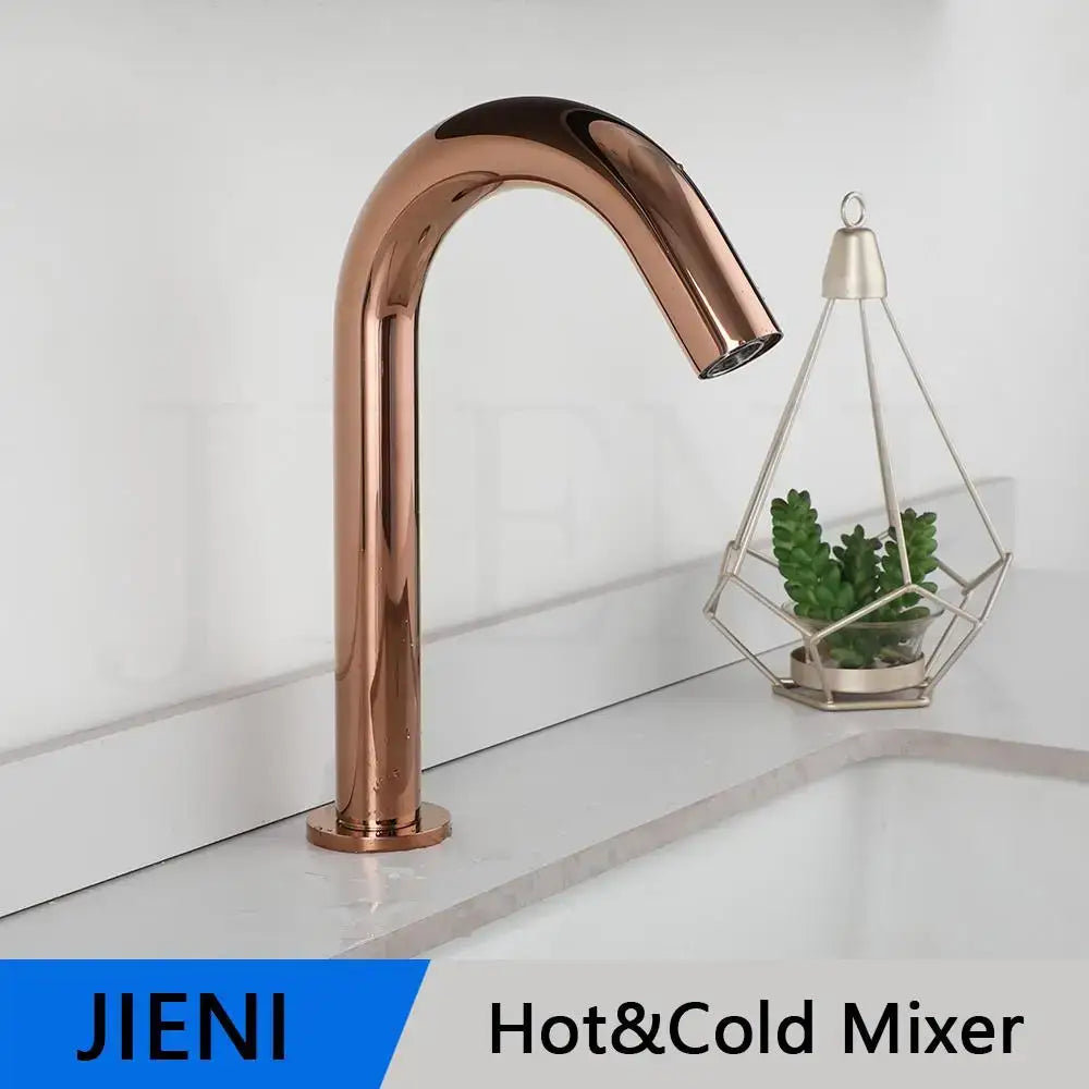 Modern arched brushed gold basin faucet with rose gold finish and sleek curved design by decorbites brushed gold