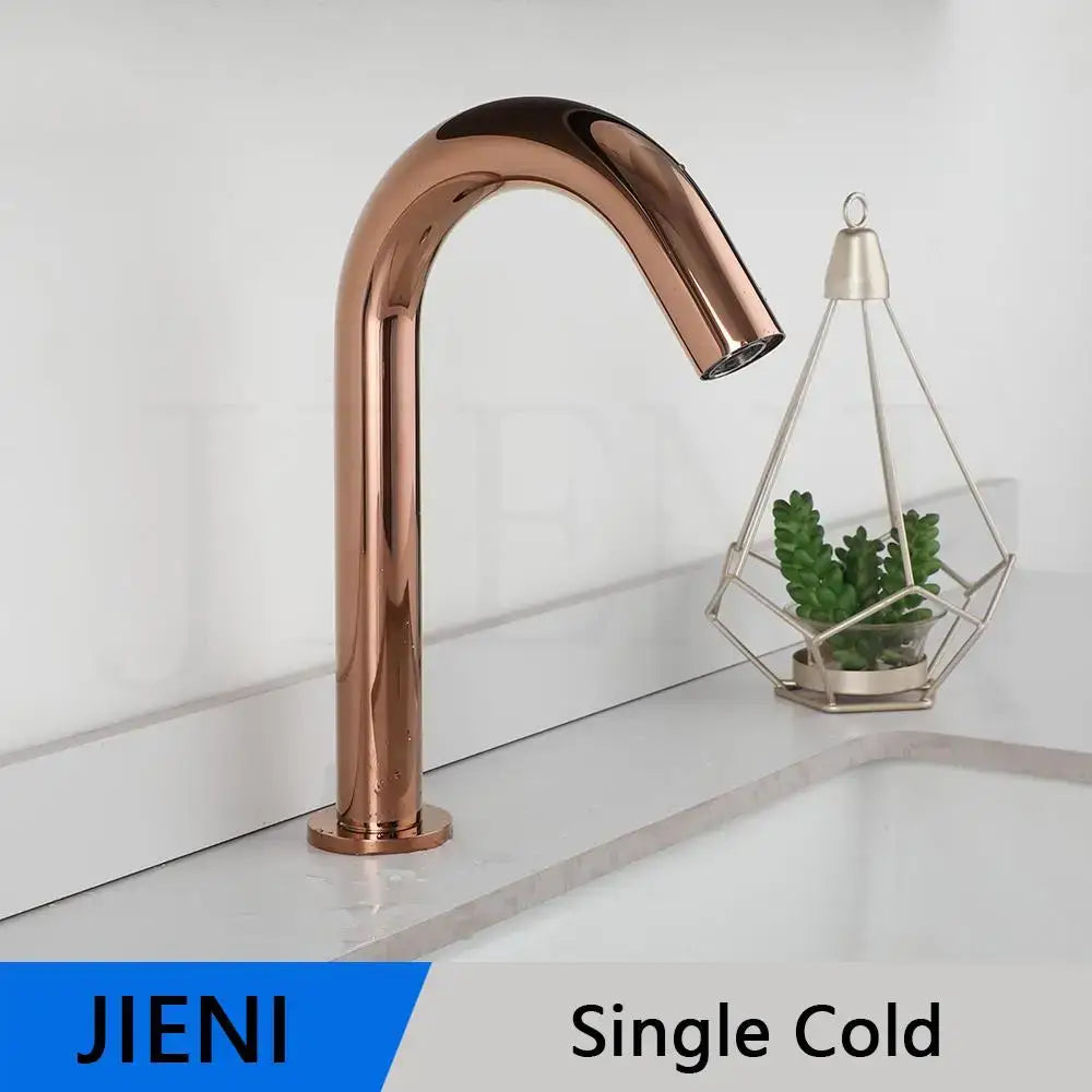 Modern arched brushed gold basin faucet with copper finish and sleek design decorbites brushed gold sensor tap