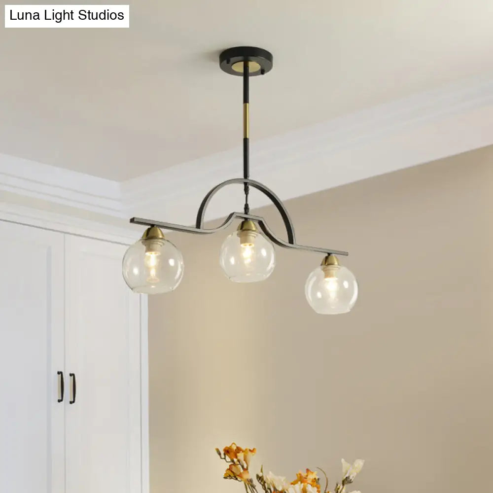 DecorBites™ Modern Arched Island Pendant Light with Clear/White Glass and Black/Brass Finish - 3 Lights