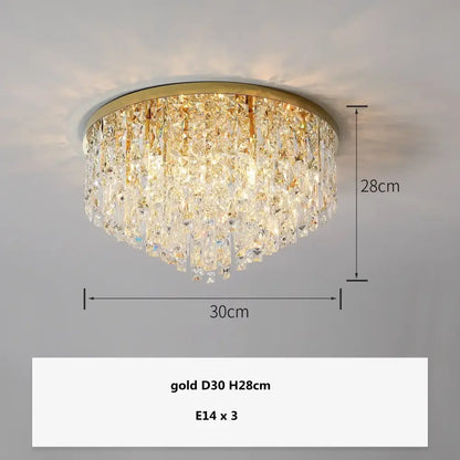 Modern art deco gold crystal steel led ceiling chandelier with cascading clear and gold-toned crystals 30cm diameter decorbites crystal steel