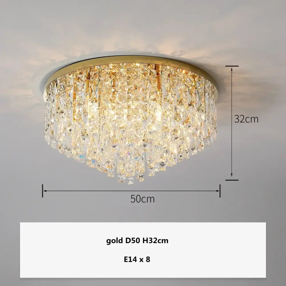 Modern art deco gold crystal steel led ceiling chandelier with cascading droplets 50cm diameter for dining room decorbites crystal steel