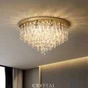 Modern art deco gold crystal steel led ceiling chandelier with cascading prisms for dining room decorbites crystal steel