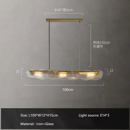 Modern 100cm decorbites art glass dining chandelier with textured glass body and brass metal frame for glass dining table lighting