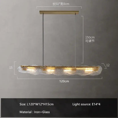 Modern art glass dining table chandelier with a textured glass body and brass decorbites art glass frame for luxury lighting