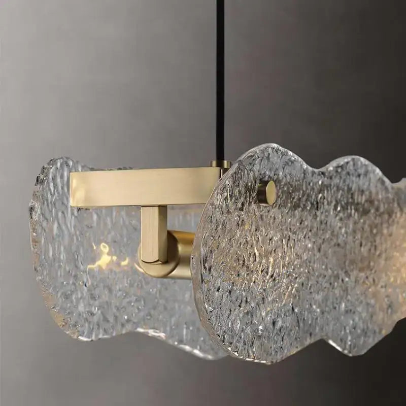 Modern art glass dining table chandelier with textured translucent shades and brushed gold frame for art glass dining decorbites art glass