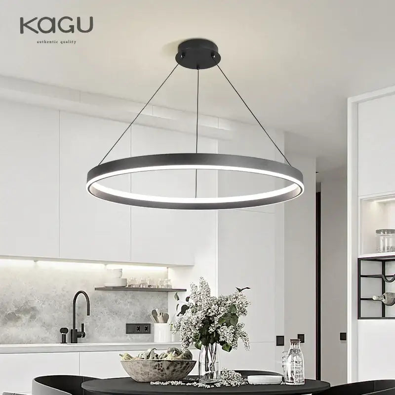 Modern artistic black chandelier led pendant light with sleek circular design and illuminated ring for decorbites artistic black decor