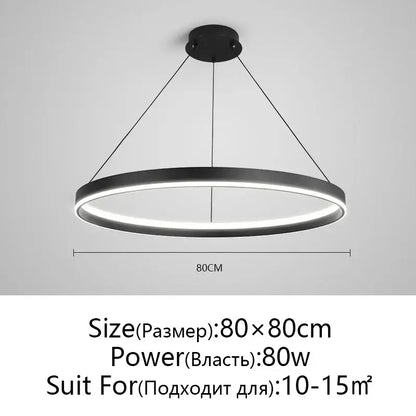 Modern artistic black chandelier led pendant light with sleek circular design and illuminated ring by decorbites artistic black