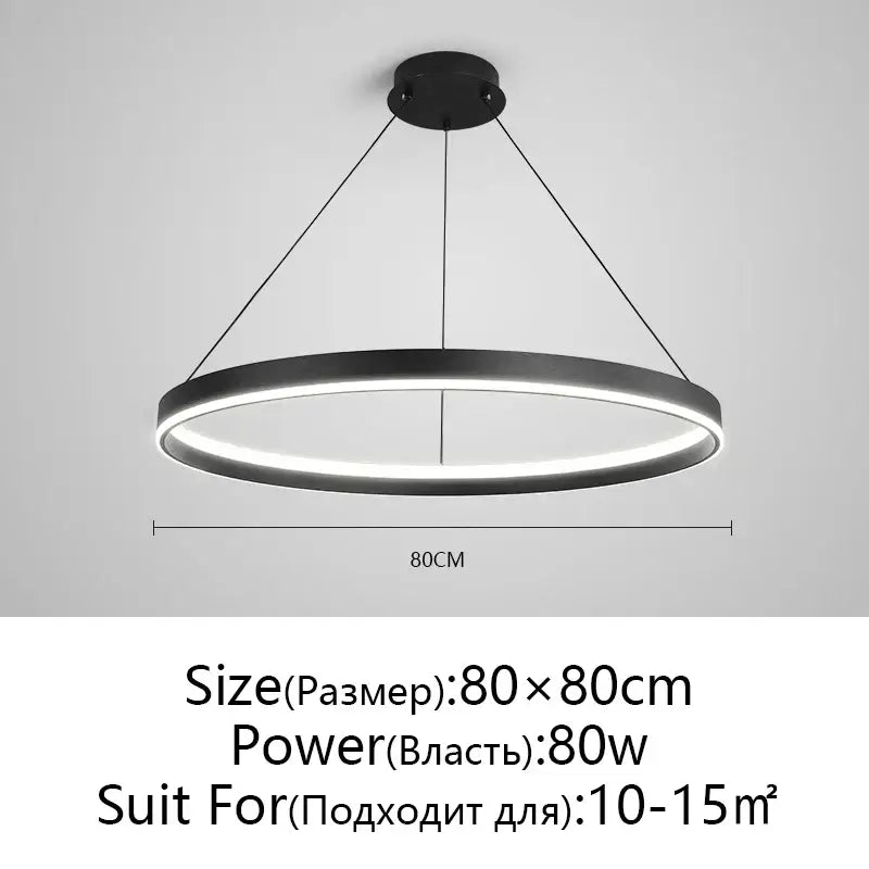 Modern artistic black chandelier led pendant light with sleek circular design and illuminated ring by decorbites artistic black