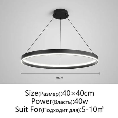 Modern artistic black chandelier led pendant light featuring a sleek circular design with illuminated ring by decorbites artistic black