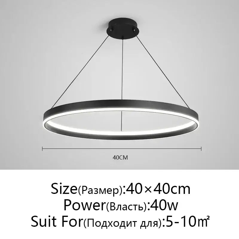 Modern artistic black chandelier led pendant light featuring a sleek circular design with illuminated ring by decorbites artistic black