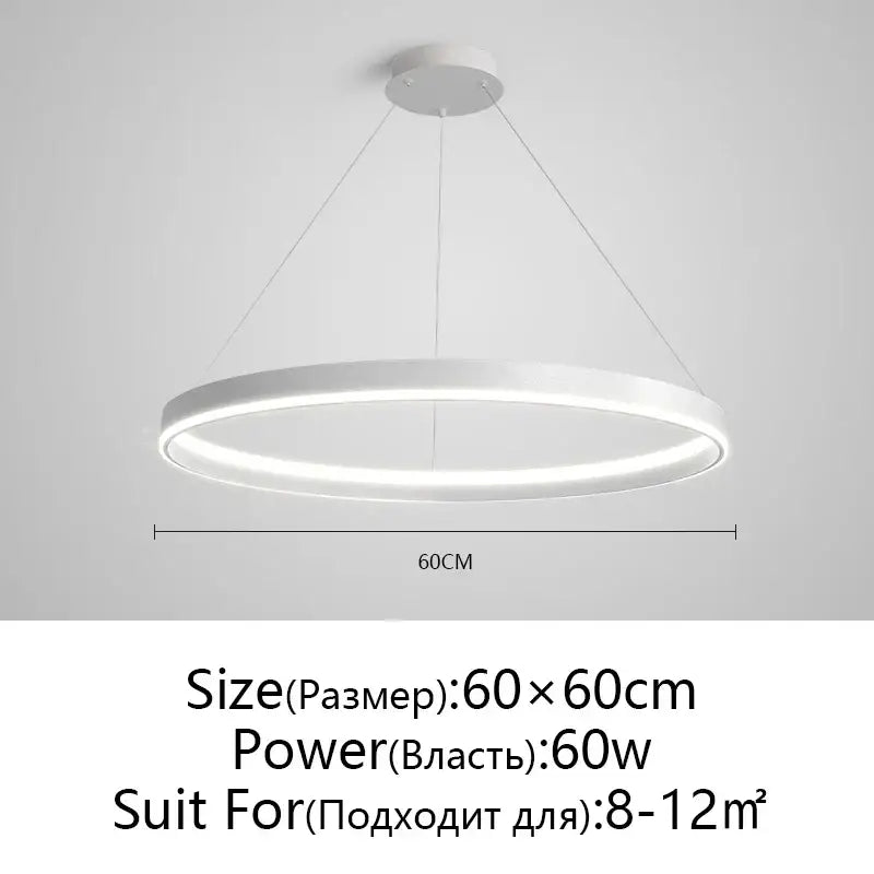 Modern artistic black chandelier featuring a white circular LED ceiling light with a sleek minimalist design 60cm diameter decorbites artistic black