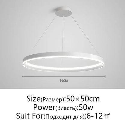 Modern artistic black chandelier featuring a sleek white circular led ceiling light with 50cm diameter by decorbites artistic black