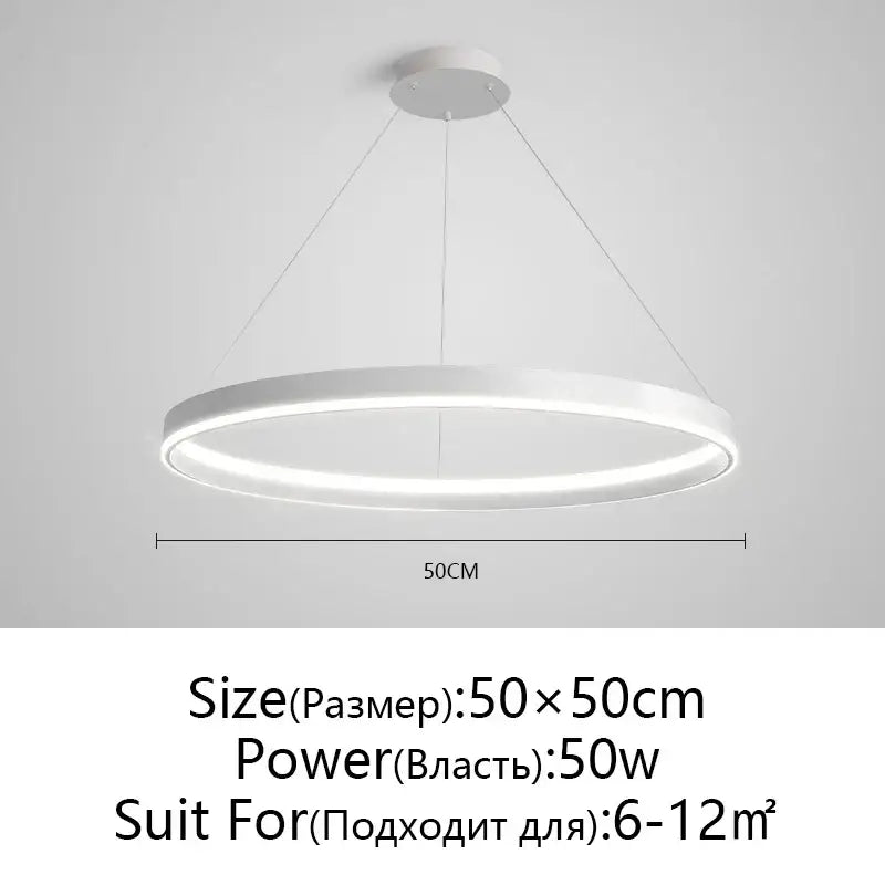 Modern artistic black chandelier featuring a sleek white circular led ceiling light with 50cm diameter by decorbites artistic black
