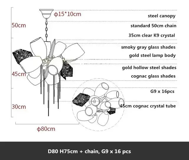 Modern artistic gold crystal duplex chandelier with smoky gray glass and cognac crystal tubes for living room decorbites crystal duplex