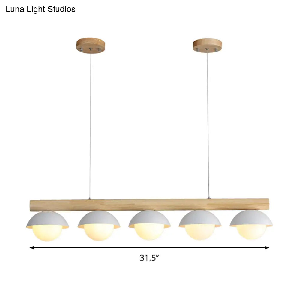 ديكوربايتس™ إضاءة جزيرة LED خشبية أنبوبية على الطراز الآسيوي الحديث - 5 مصابيح، مصباح سقف معلق أبيض لغرفة الطعام