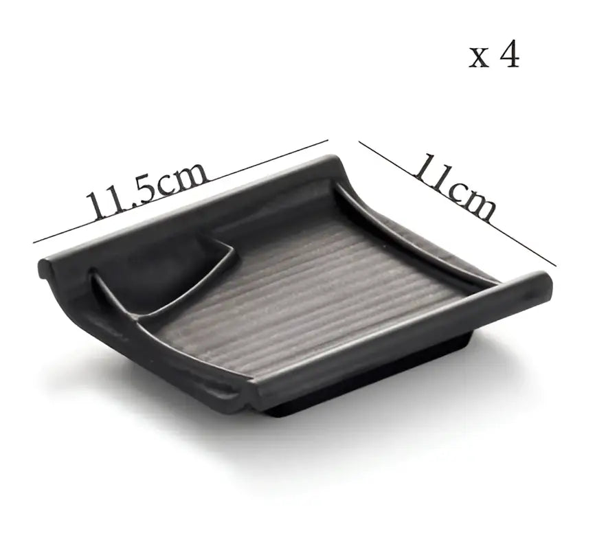 Modern asymmetrical black melamine plastic dipping sauce bowl with ribbed surface and built-in handle from decorbites black melamine