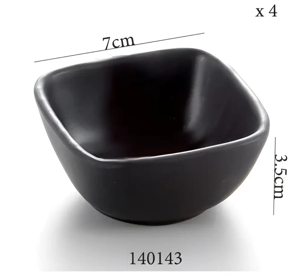 Black square ceramic ramekin 7cm wide 3.5cm deep for dipping sauce in decorbites black melamine plastic bowl design