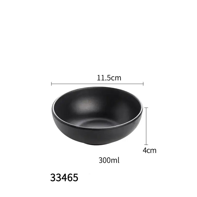 Modern asymmetrical black melamine plastic dipping sauce bowl with smooth matte finish and rounded edges by decorbites black melamine