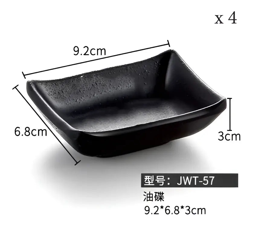Black rectangular ceramic dish model jwt-57 for dipping sauce in modern asymmetrical decorbites black melamine plastic