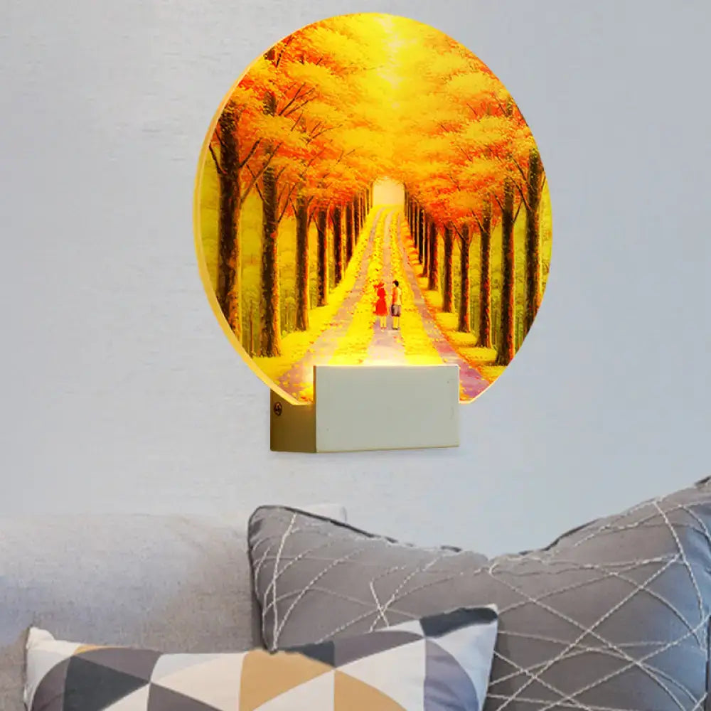 Modern autumn forest acrylic wall lamp with glowing orange and yellow trees wall lamp fixture height 12in