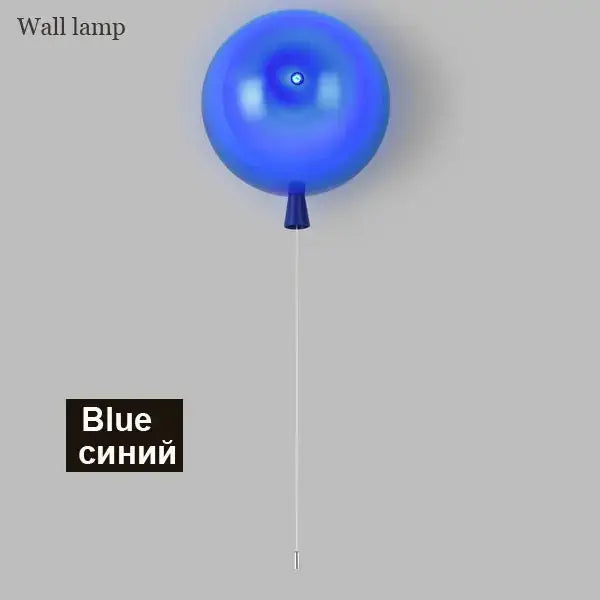 Blue balloon wall light with glossy finish and thin white cord ideal for modern bedroom sconce lighting