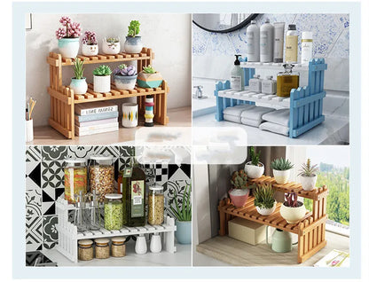 Modern Bamboo 2-Tier Plant Display Stand