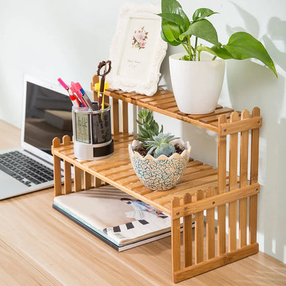 Modern Bamboo 2-Tier Plant Display Stand