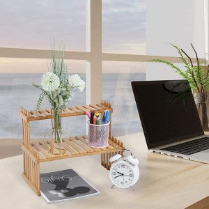 Modern Bamboo 2-Tier Plant Display Stand