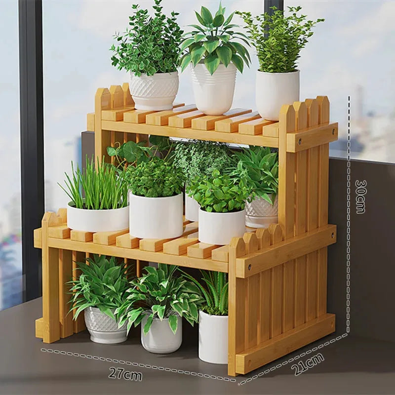 Modern Bamboo 2-Tier Plant Display Stand - A 2 Tier 27CM / CHINA