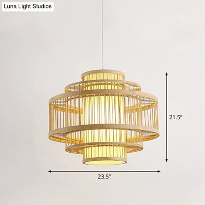 Modern Bamboo Hanging Pendant Light - Elegant Single Restaurant Ceiling Lamp in Wood