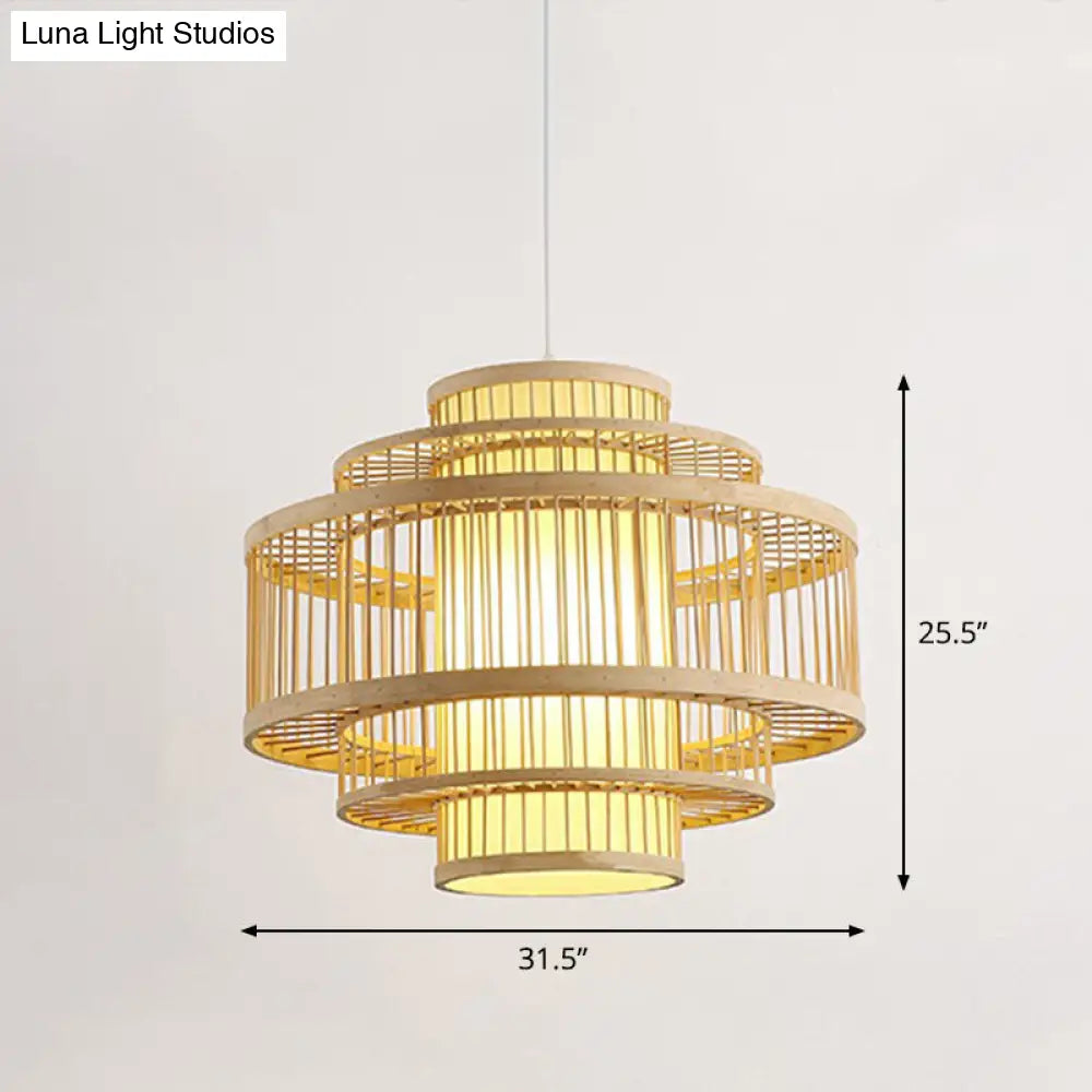 Modern Bamboo Hanging Pendant Light - Elegant Single Restaurant Ceiling Lamp in Wood