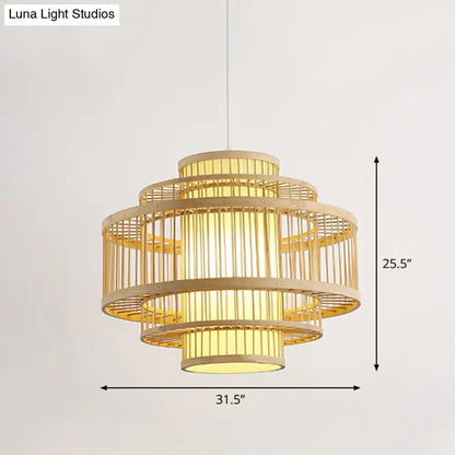 Modern Bamboo Hanging Pendant Light - Elegant Single Restaurant Ceiling Lamp in Wood