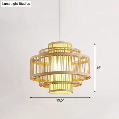 Modern Bamboo Hanging Pendant Light - Elegant Single Restaurant Ceiling Lamp in Wood