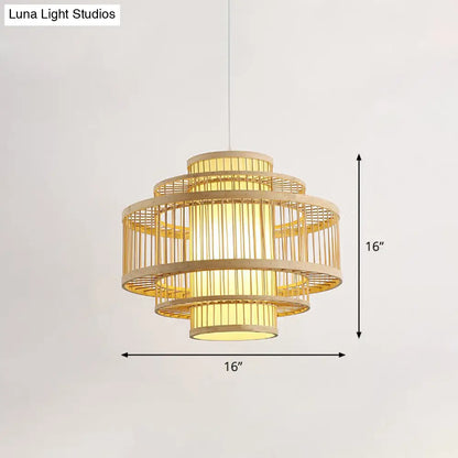 Modern Bamboo Hanging Pendant Light - Elegant Single Restaurant Ceiling Lamp in Wood