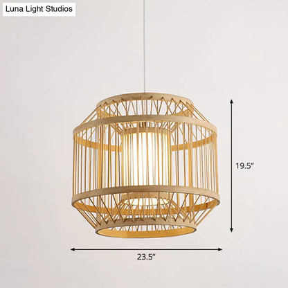 Modern Bamboo Hanging Pendant Light - Elegant Single Restaurant Ceiling Lamp in Wood