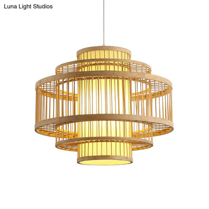 Modern Bamboo Hanging Pendant Light - Elegant Single Restaurant Ceiling Lamp in Wood