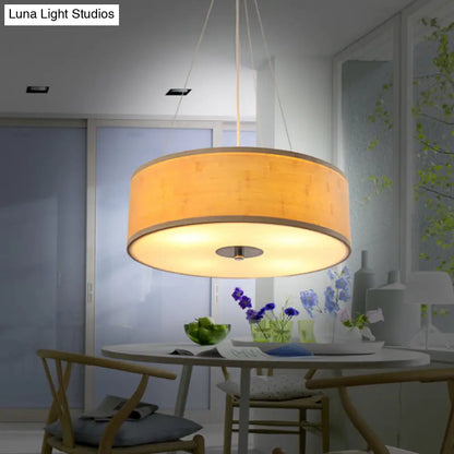 Modern Bamboo Pendant Light with Drum Shade - Handcrafted Wood Ceiling Lamp