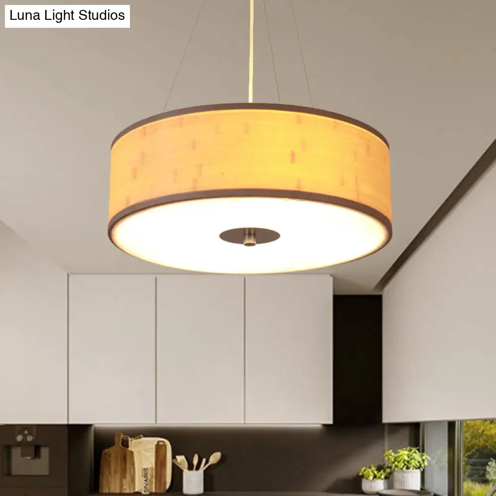 Modern Bamboo Pendant Light with Drum Shade - Handcrafted Wood Ceiling Lamp