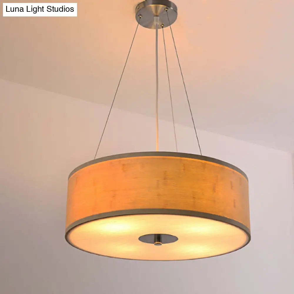 Modern Bamboo Pendant Light with Drum Shade - Handcrafted Wood Ceiling Lamp