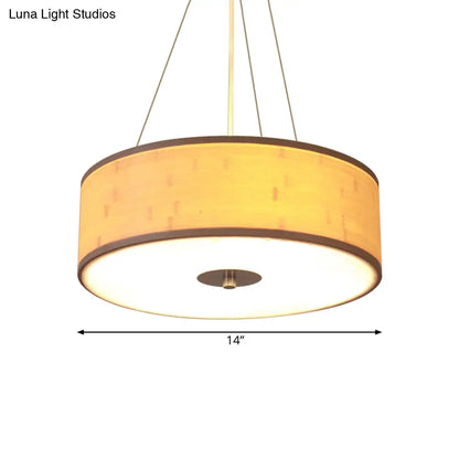 Modern Bamboo Pendant Light with Drum Shade - Handcrafted Wood Ceiling Lamp