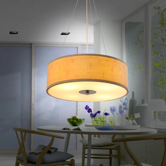 Modern Bamboo Pendant Light with Drum Shade - Handcrafted Wood Ceiling Lamp