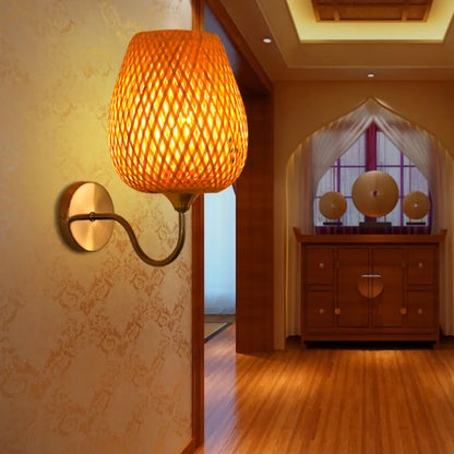 DecorBites™ DecorBites™ Modern Bamboo Wall Sconce with Wood Fixture and Curved Metal Arm