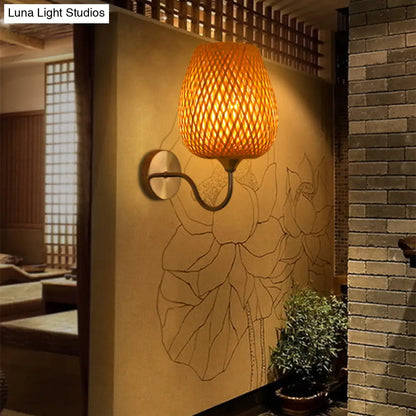 DecorBites™ DecorBites™ Modern Bamboo Wall Sconce with Wood Fixture and Curved Metal Arm