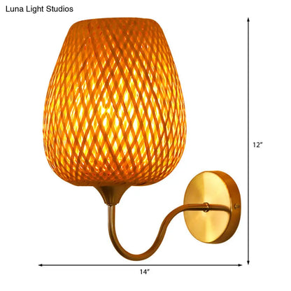 DecorBites™ DecorBites™ Modern Bamboo Wall Sconce with Wood Fixture and Curved Metal Arm