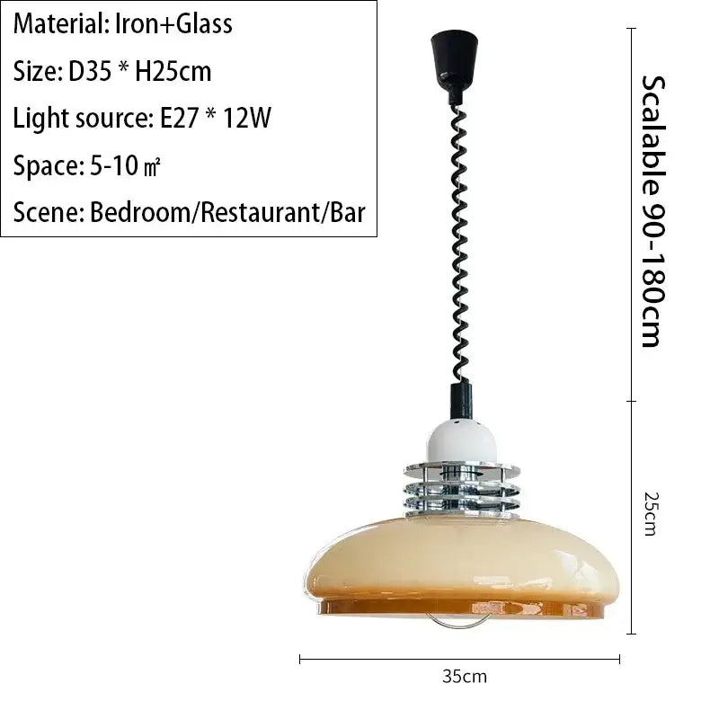 Modern bauhaus cream glass led chandelier with black spiral cord and chrome accents for dining room pendant light