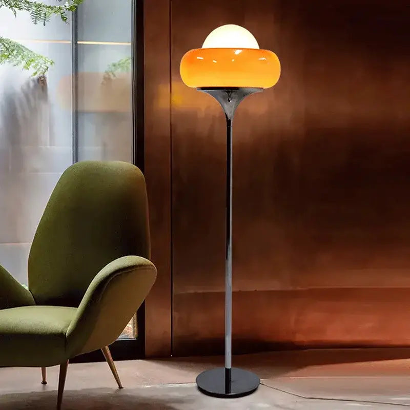 A modern bauhaus table lamp with orange and white glass shade on polished chrome stem for bedroom decorbites guzzini modern