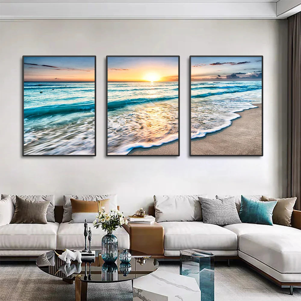 Modern Beach Sunset Canvas Wall Art Set - Posters