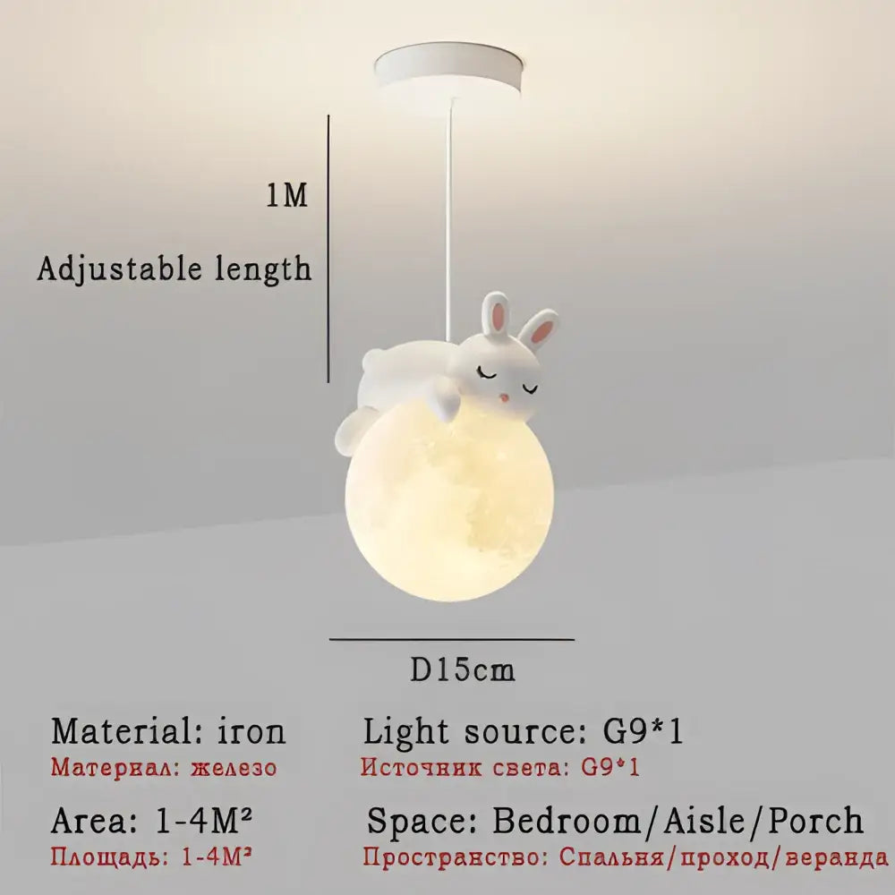 White rabbit-shaped pendant light with textured glowing moon base modern bear led pendant for bedroom use